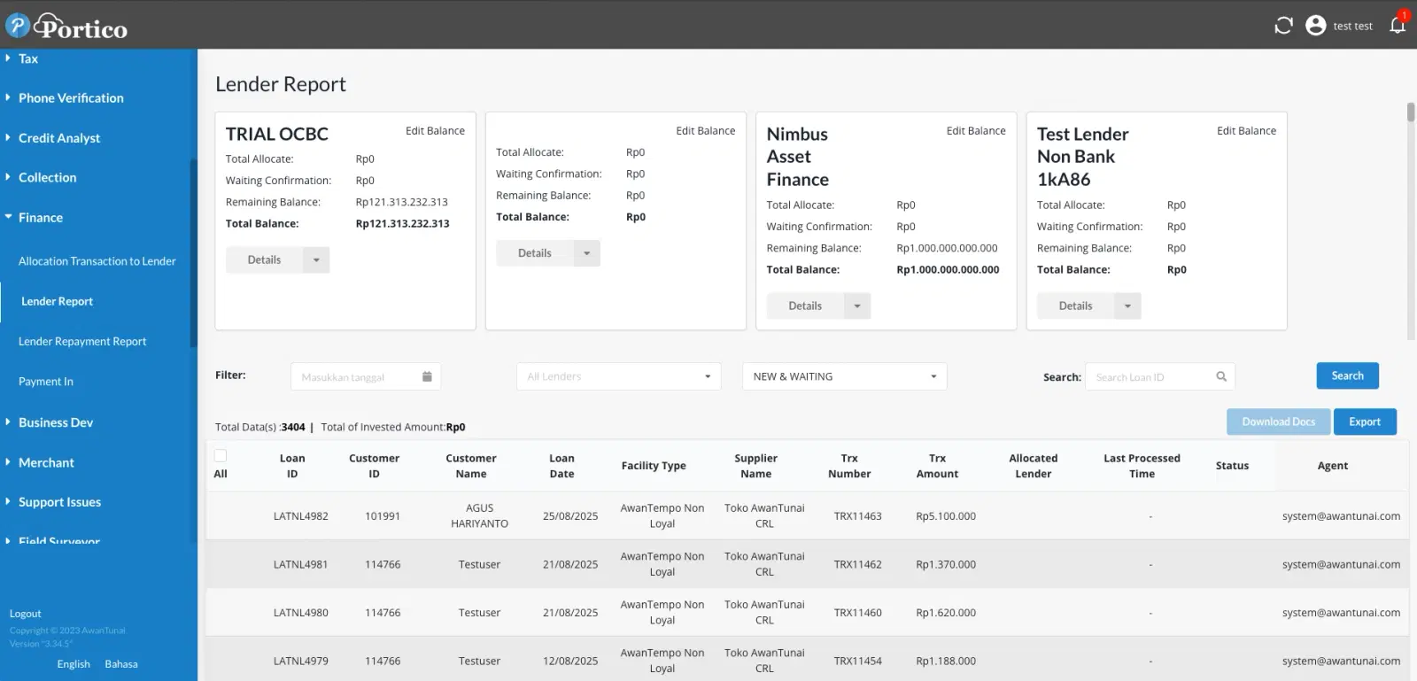 AwanTunai supplier financing platform interface